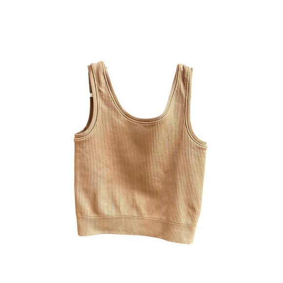 Athleta Girl Brown Cropped Ribbed Tank Elastic Waist Activewear Girls XS 6Y - Picture 1 of 7